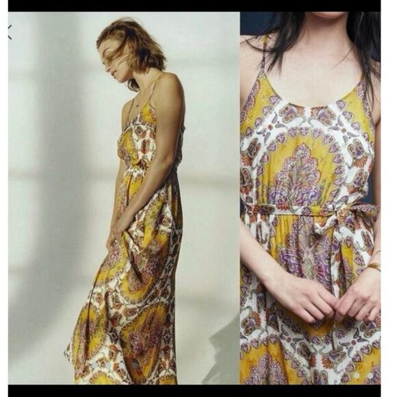 Anthropologie Akemi + Kin maxi dress Medium strappy gold blouson lightweight NWT - Picture 3 of 16